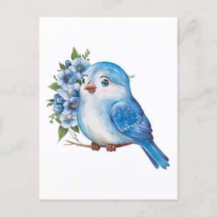 Blue Bird with Flowers Postcard