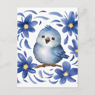 Blue Bird with flowers Postcard