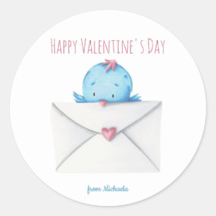 Blue Bird with Letter Kids School Valentine's Day Classic Round Sticker