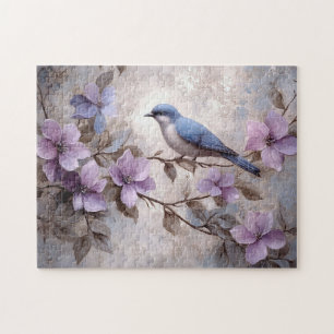 Blue Bird with Purple Flowers Jigsaw Puzzle
