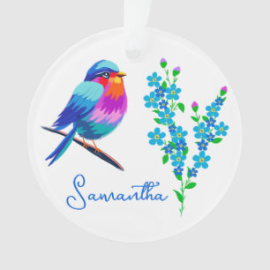 Blue Birdie Forget Me Not Flowers 70th Birthday Ornament