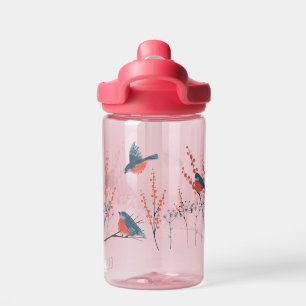 Blue Birds And Berry Bushes Water Bottle