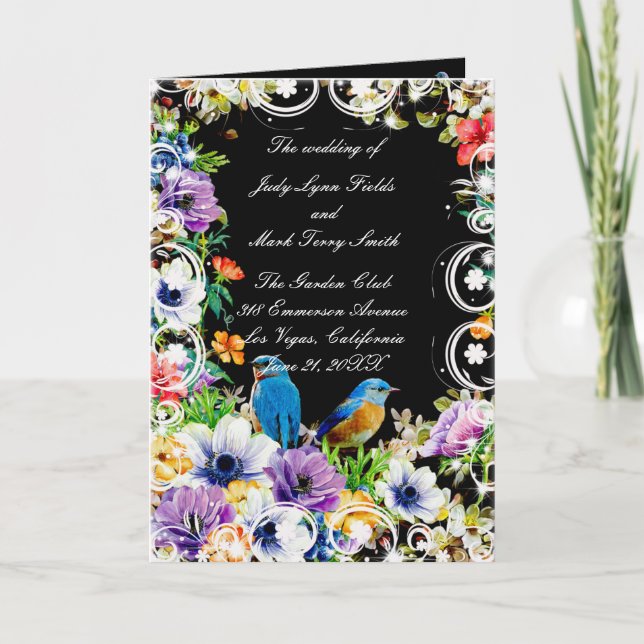 Blue Birds And Botanical Floral Wedding Program Thank You Card (Front)