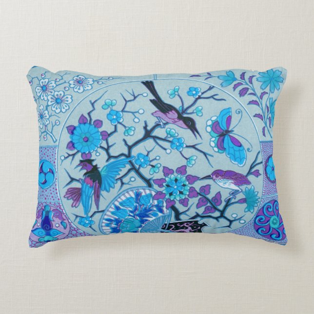 Blue Birds and Butterflies Blue Accent Pillow (Front)