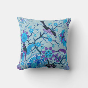 Blue Birds and Butterflies BlueThrow Pillow