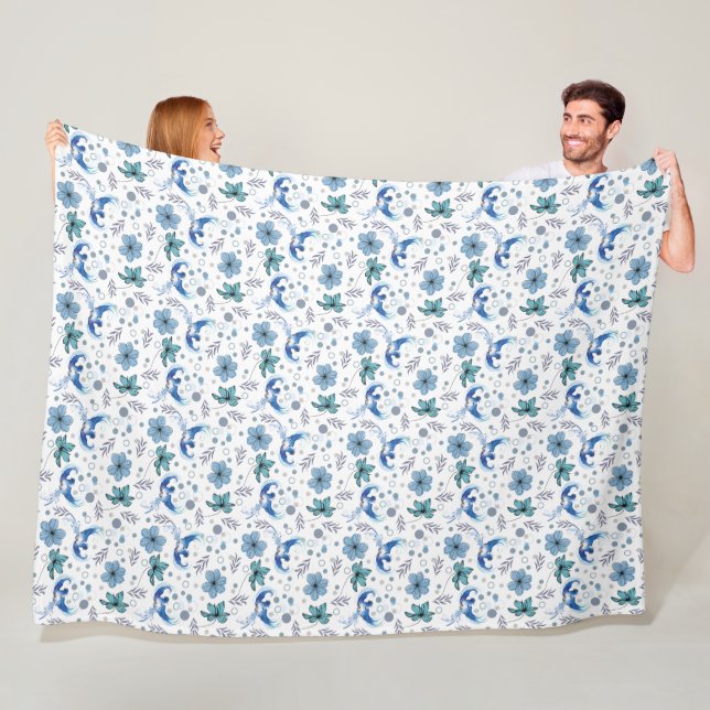 Blue Birds and Floral Harmony Seamless Pattern Fleece Blanket (In Situ)