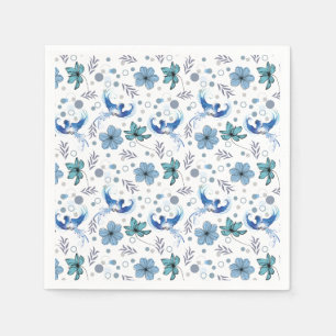 Blue Birds and Floral Harmony Seamless Pattern Napkin