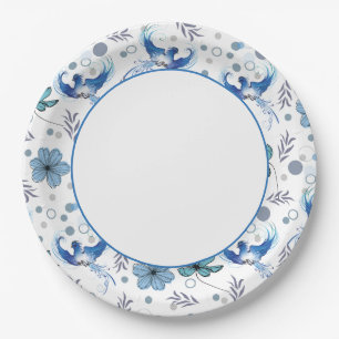 Blue Birds and Floral Harmony Seamless Pattern Paper Plate