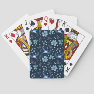 Blue Birds and Floral Harmony Seamless Pattern Playing Cards