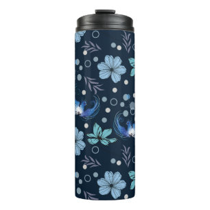 Blue Birds and Floral Harmony Seamless Pattern Thermal Tumbler