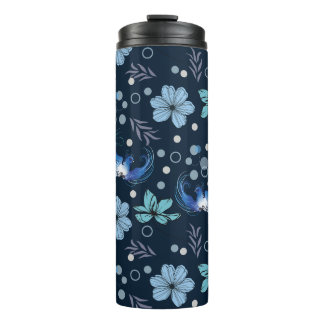 Blue Birds and Floral Harmony Seamless Pattern Thermal Tumbler