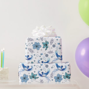 Blue Birds and Floral Harmony Seamless Pattern Wrapping Paper