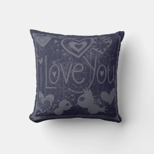 Blue Birds and Hearts I Love You Pillow