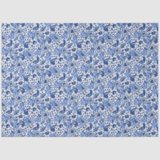 Blue Birds and Hearts Illustrated Decoupage Tissue Paper