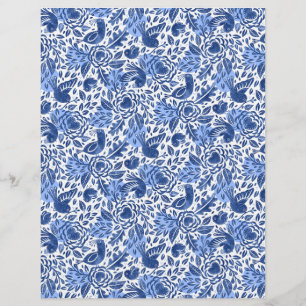 Blue Birds and Hearts Pattern Scrapbook Paper