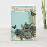 Blue Birds and Roses Vintage Look, Birthday