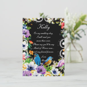 Blue Birds & Botanical Floral Maid Of Honour Invitation