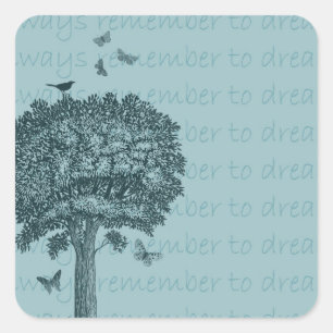 Blue Birds Butterflies Dream Tree Square Sticker