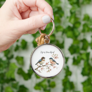 Blue Birds Cherry Blossom Key Ring