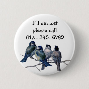 Blue birds,  Child Emergency Contact 6 Cm Round Badge