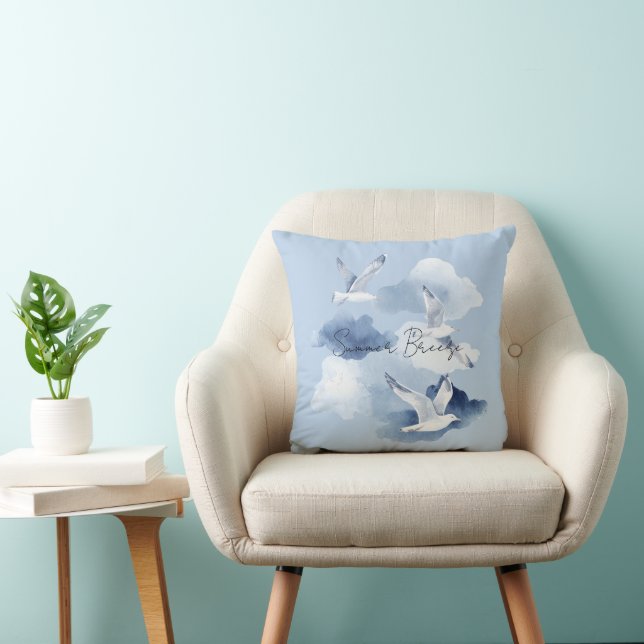 Blue Birds Clouds Summer Breeze Cushion (Chair)