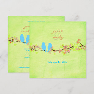 Blue birds/colourful blossoms/grunge lime invitation