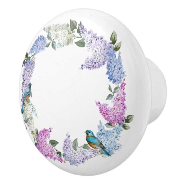 Blue Birds Flowers Knobs Ceramic Draw Pulls (Right)