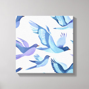 Blue Birds Flying   Modern Watercolor Canvas Print