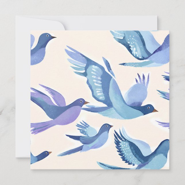 Blue Birds Flying | Modern Watercolor Card (Front)