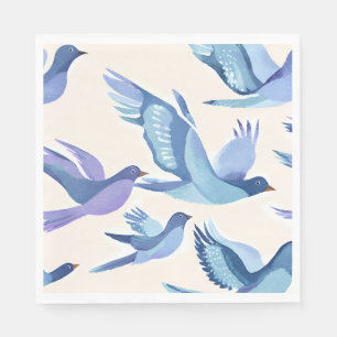 Blue Birds Flying Modern Watercolor Napkin