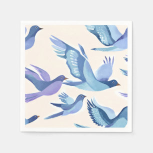 Blue Birds Flying Modern Watercolor Napkin