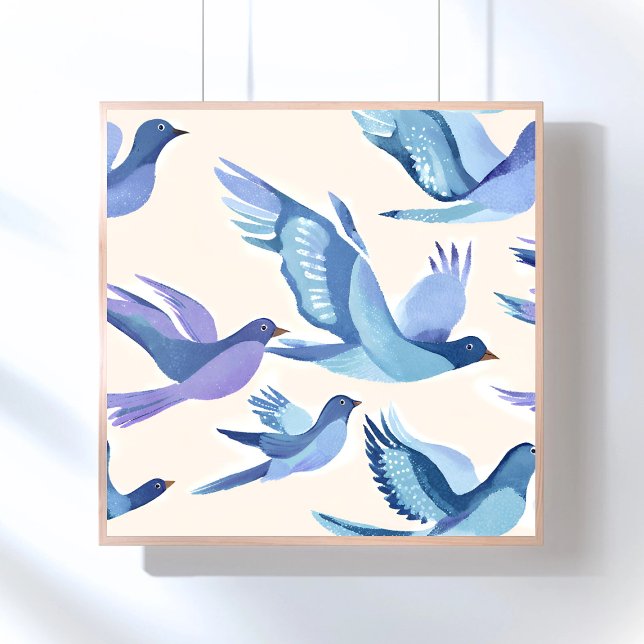 Blue Birds Flying | Modern Watercolor Poster (Creator Uploaded)