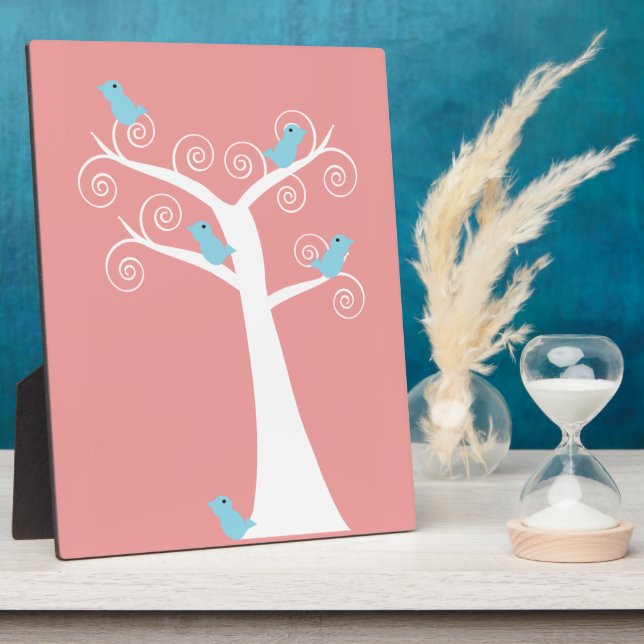 blue birds in tree cute bird art plaque (Side)