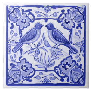Blue birds Mediterranean BlueBirds Folk Floral Tile