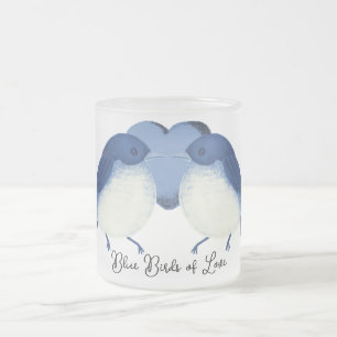 Blue Birds of Love Frosted Glass Coffee Mug