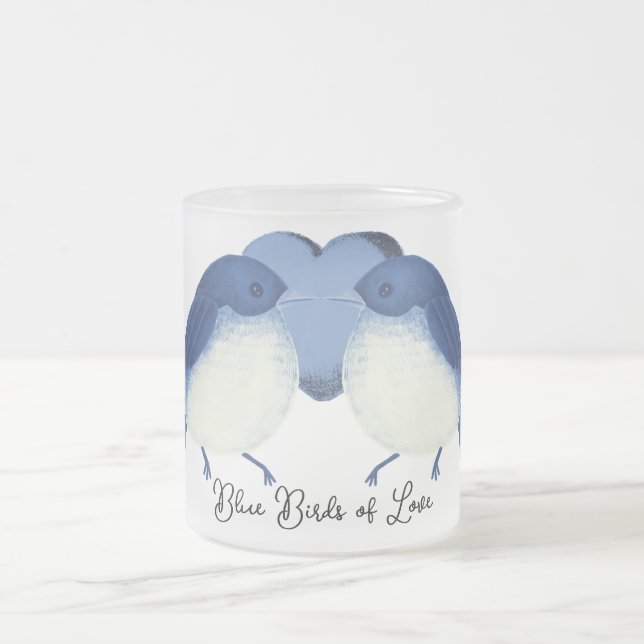 Blue Birds of Love Frosted Glass Coffee Mug (Center)