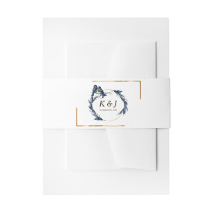 Blue Birds on a Branch Gold frame Floral Wedding I Invitation Belly Band