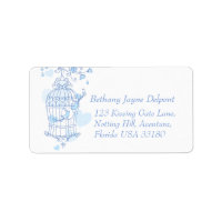 Blue birds open cage wedding return address label
