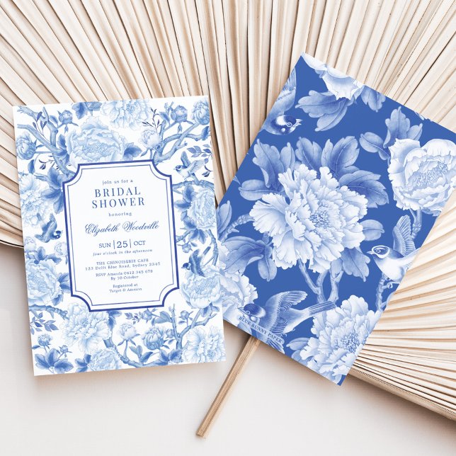 Blue Birds & Peonies Chinoiserie Bridal Shower Invitation (Creator Uploaded)