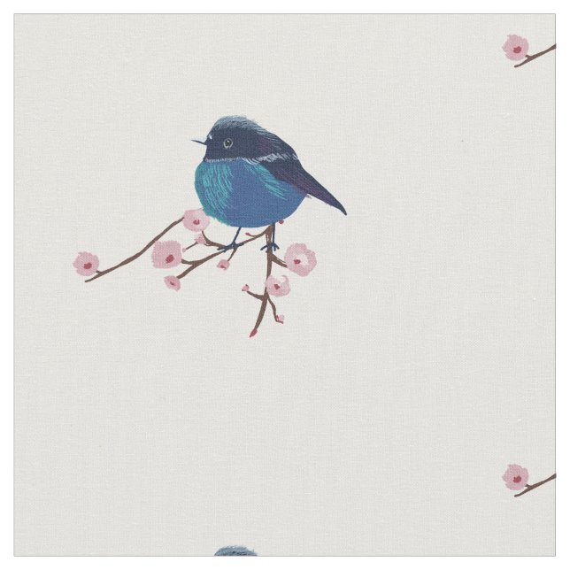 Blue Birds Spring Art Fabric (Close Up)