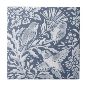 Blue Birds Thistle Flower Woodland Floral Tile