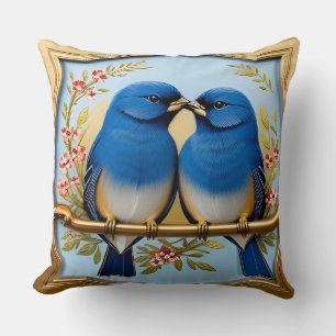 🌸 Blue Birds Throw Pillow Floral Nature Decor 🐦✨