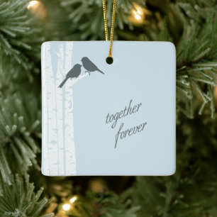 Blue Birds Together Forever Christmas Ceramic Ornament
