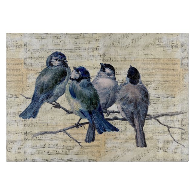 Blue Birds Vintage Sheet Music Cutting Board (Front)