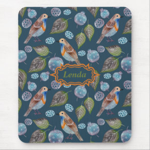 Blue Birds Watercolor Pattern Mouse Mat