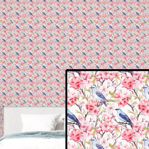 Blue Birds with Pink Flowers Wallpaper