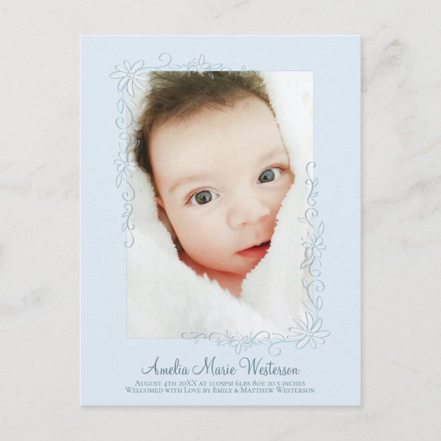 Blue Birth Announcement Boy Postcard (Front)