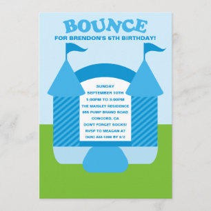 Blue Birthday Bounce Bouncy House Birthday Party Invitation