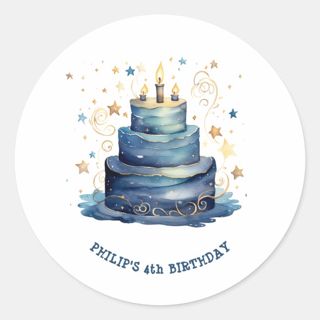 Blue Birthday cake birthday Classic Round Sticker (Front)