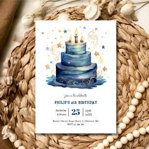 Blue Birthday cake birthday Invitation